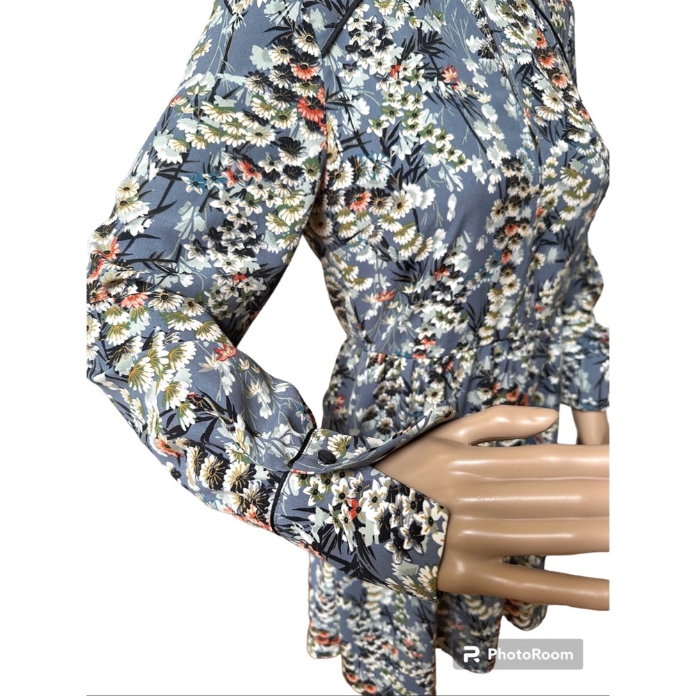 Zara Floral Gathered Waist Long Sleeves Mini Dress, NWOT, M - Picture 9 of 15